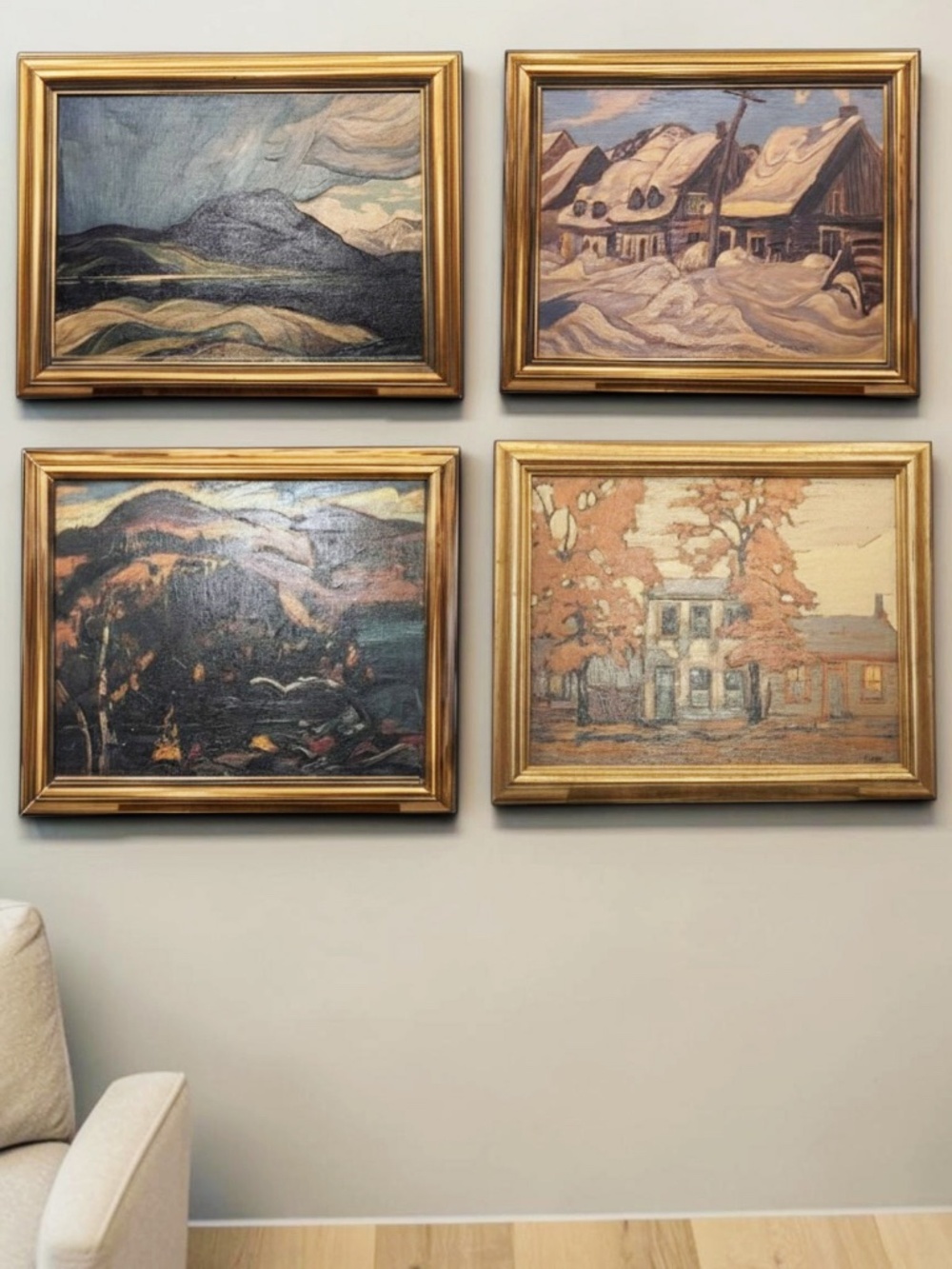 Vintage A.R.T. Group of Seven Textured Reproduction Prints – Set of 4 – Framed